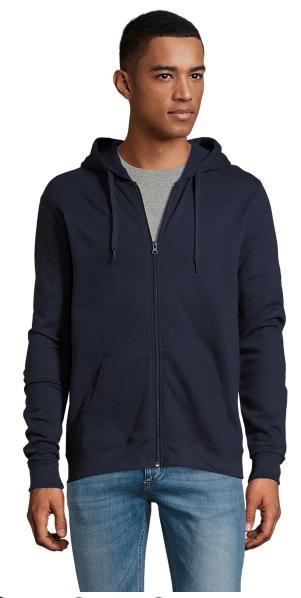 Felpa Unisex Zip Lunga c/Cappuccio in policotone Col. Blu